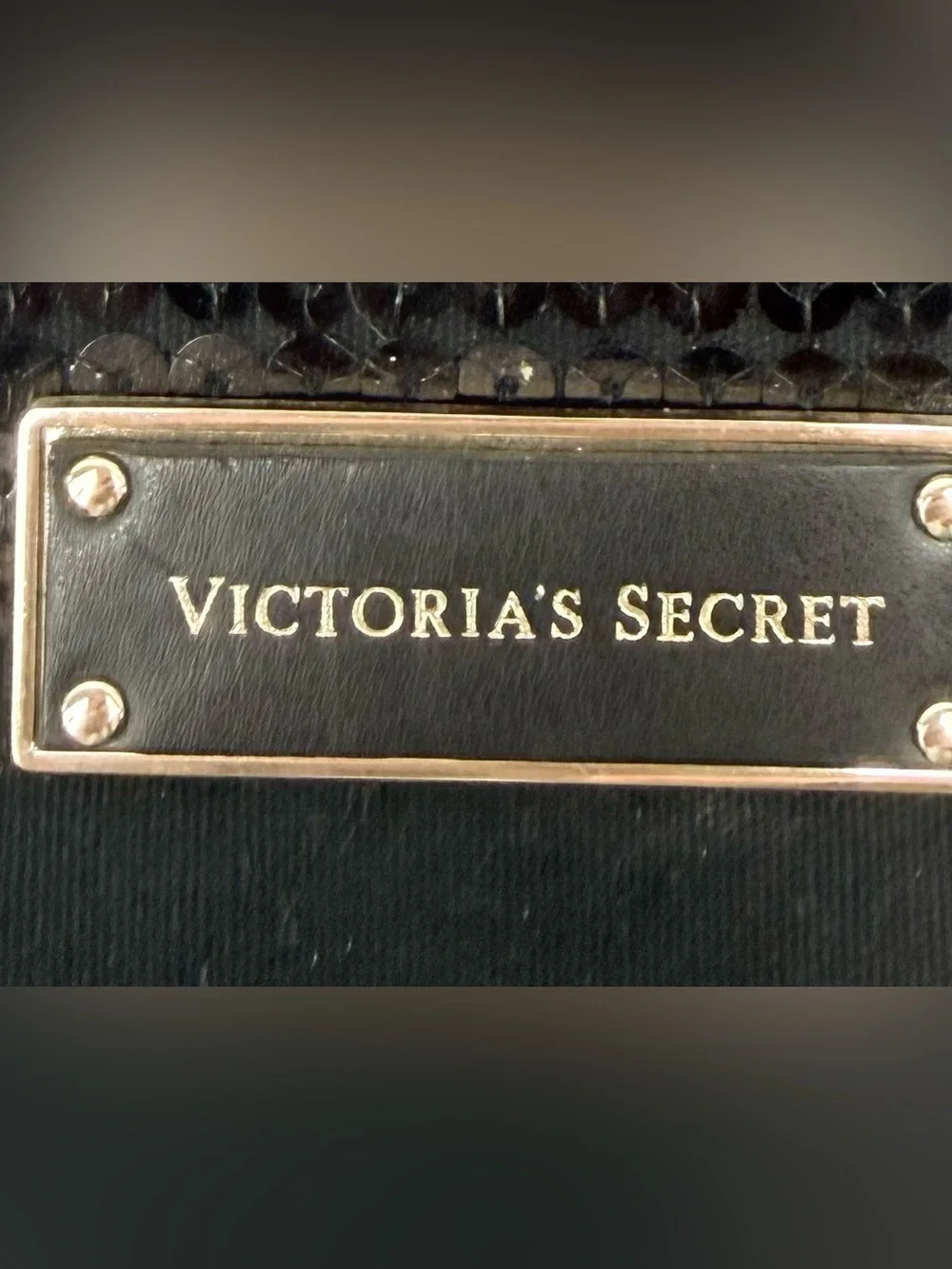 Victoria's Secret Black Canvas Sequin Stripe Double Handle Zip Toiletry Bag